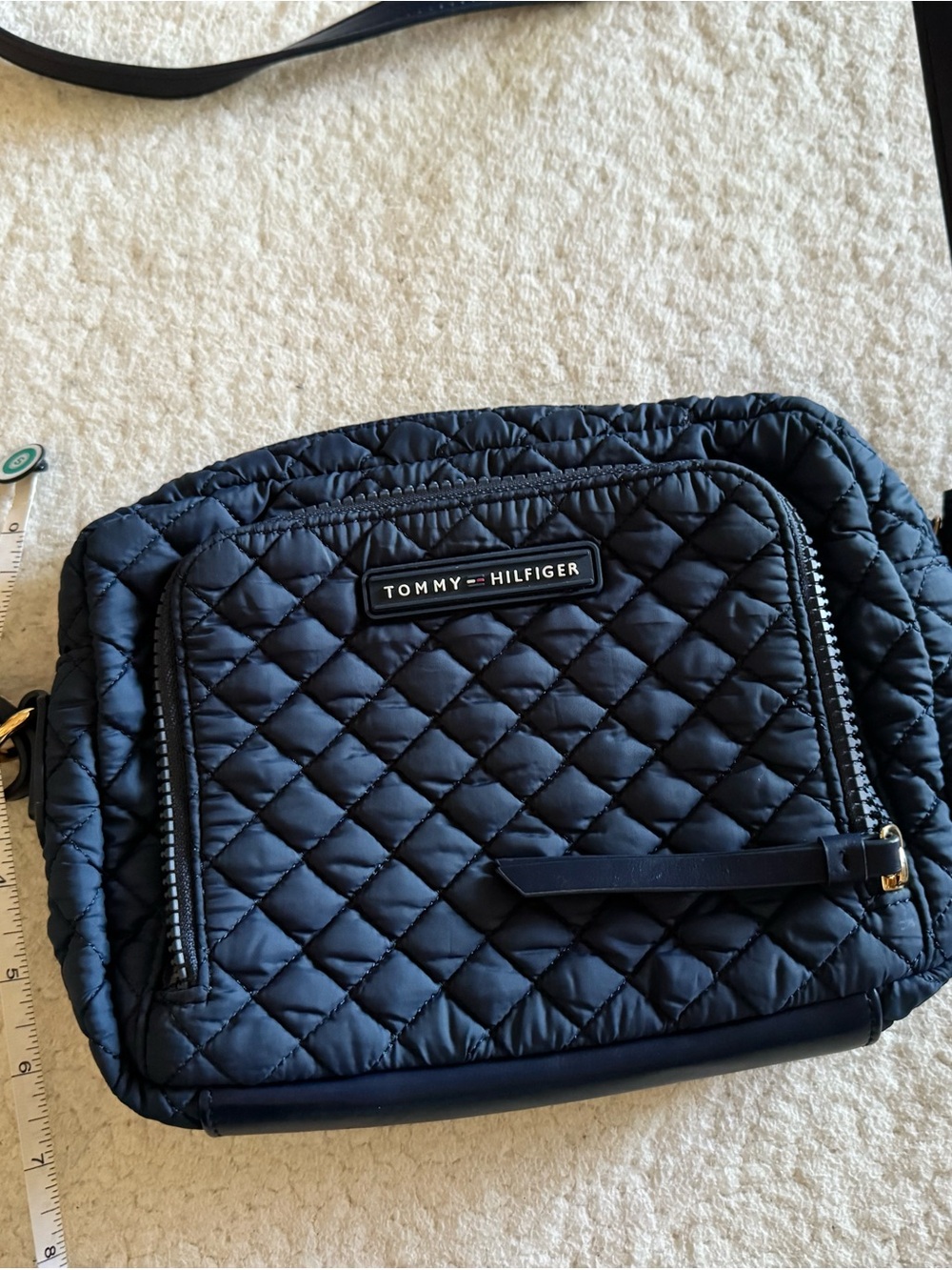 Tommy Hilfiger Quilted Navy Belt Bag with Front Zip Pocket